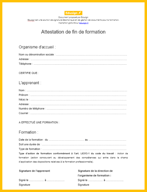 Certificat De Formation Modèle Gratuit En Format Word Pdf Edusign