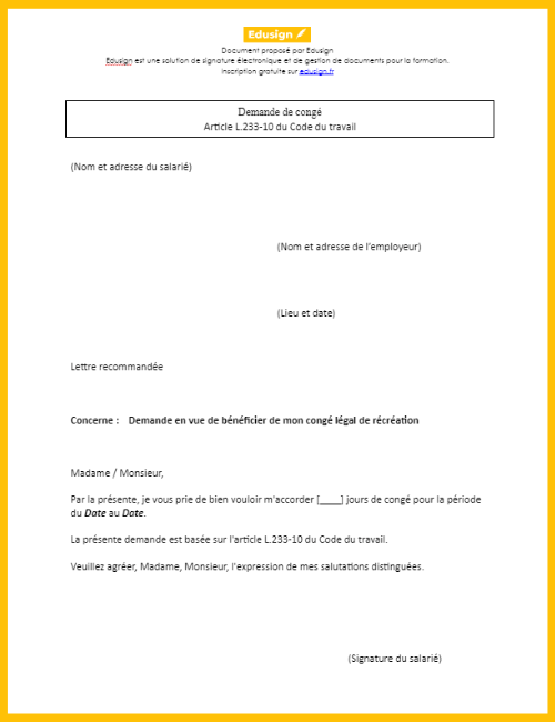 Demande de congé Modèle gratuit en format Word, PDF Edusign