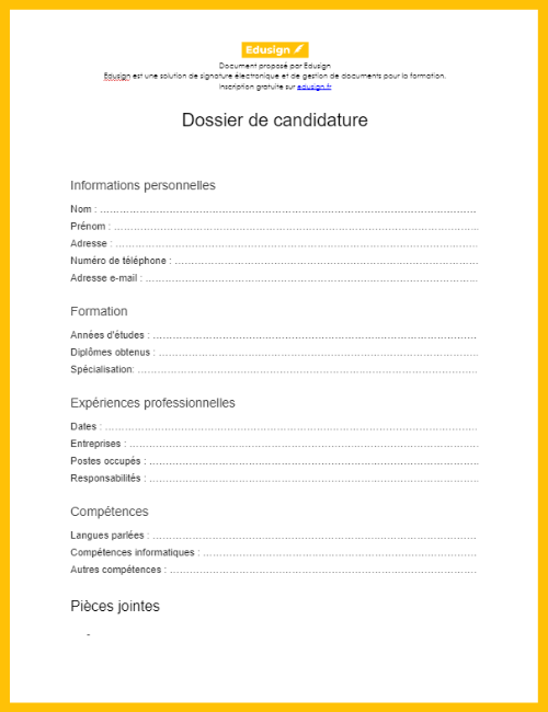 Dossier De Candidature Modèle Gratuit En Format Word Pdf Edusign 