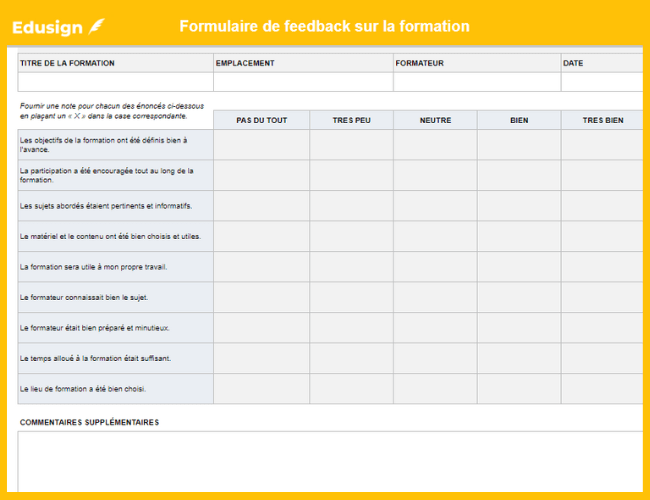 Formulaire De Feedback Modèle Gratuit En Format Word Pdf Edusign 